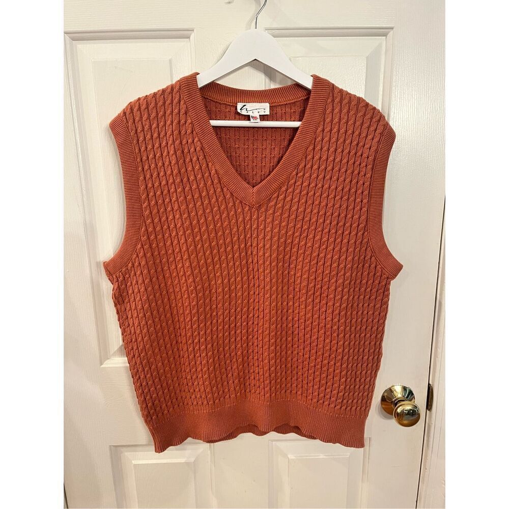 Vintage Haley Pumpkin Spice Orange Cable Knit Golf Vest sz XXL EUC